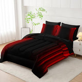 Nttopship Red and Black Bedding Set Queen Size Abstract Ombre Comforter Set Bedding Set 7 Piece in A Bag,Dark Quilt Set Mordern Art Decor All Seasons with Pillowcases,Flat, Fitted Sheet Nttopship