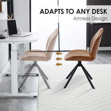 Relbiety 19" Faux Leather Swivel Office Chair No Wheels, Upholstered Armless Modern Desk Task Criss Cross Chair Legged No Wheels and No Arms, Swivel Vanity Chairs for Bedroom Office, Brown Relbiety