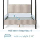 Evadne Modern Canopy Bed Frame Queen Size in Light Brown with Upholstered Channel Headboard and Wooden Slats Support HOMES: Inside + Out