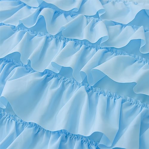 Holawakaka Light Blue Waterfall Ruffle Comforter Set, Full Size Shabby Chic Ruffled Bedding Set for Girls Women, Kids Teens Ruched Dorm Bed Set 3 Pieces Holawakaka
