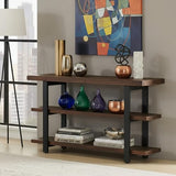Alaterre Furniture Pomona Living Room Collection – 3-Tier Solid Wood Media Console Table with 2 Open Shelves and Metal Legs - Rustic Industrial Farmhouse TV Stand and Storage Console (Rustic Brown) Alaterre Furniture