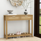 FUQARHY Console Table with 2 Rattan Drawers Boho Entryway Table with Storage Shelf, Narrow Wood Small Console Tables for Entryway, Entry Table for Hallway, Living Room, Foyer FUQARHY