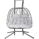 Double Hanging Egg Chair wth Stand, Patio Hammock Swing Chair with Cushion Loveseat for Bedroom, Balcony, Garden, Indoor, Outdoor HWB
