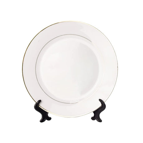 MR.R Set of 2 Sublimation Blanks White Ceramic Gold Rim Plate with Stand,Porcelain Plates, 8 inch Round Dessert or Salad Plate, Lead-Free, Safe in Microwave, Oven, and Freeze MR.R
