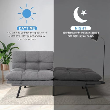 MUUEGM Futon Sofa Bed, 71" Convertible Linen Memory Foam Couch Bed, Modern Backrests Armrests Love Seat for Living Room,Apartment,Office,Light Grey Sleeper Couch MUUEGM