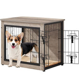 Yaheetech 27.5'' Dog Crate Furniture with Cushion Wooden Dog Crate with Double Doors/Adjustable Feet Side End Table for Small/Medium Dogs, Greige Yaheetech