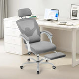 Sweetcrispy Office Computer Desk Chair with Footrest,Ergonomic High-Back Mesh Rolling Work Swivel Chairs with Wheels,Comfortable Lumbar Support,Comfy Arms for Home,Bedroom,Study,Student,Light Grey Sweetcrispy