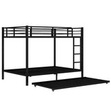 Bellemave Metal Bunk Bed with Trundle, Full Over Full Bunk Trundle and Guardrail and Ladder for Kids/Teenagers, Adults, No Box Spring Needed，Black Bellemave