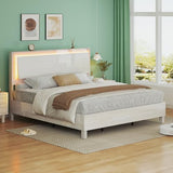 LUXOAK High Gloss Beige Bed Frame with Floating LED Headboard – Full Platform Design, Easy Assembly LUXOAK
