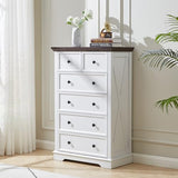 LDTTCUK 6 Drawer Dresser, Farmhouse Dresser Chest of Drawer for Bedroom, 48 Inch Tall Dresser, Wood Storage Chest of Drawers Storage Cabinet for Living Room, Entryway, Hallway, White LDTTCUK