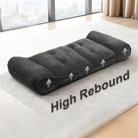 SUNPEAK Lazy Floor Bed 83" – Extra Comfy Sleeper Chaise Lounge Chair Indoor, Adjustable Recliner Floor Lounger, Plush Futon Chair Bed for Yoga, Gaming, Meditation & Reading Nook (Recliner, Black) SUNPEAK