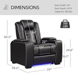 ANJ Power Home Theater Seating Recliner Chairs, PU Leather Recliner with Cup Holders, Electric Movie Theater Reclining Chairs with Adjustable Powered Headrest, LED Lights, Hidden Arm Storage (Black)