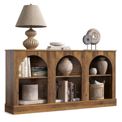 LITTLE TREE 63" Modern Console Sofa Table with 3-Tier Storage, Wooden Rectangular Foyer Table, for Entrance, Hallway, Living Room, Rustic Brown LITTLE TREE