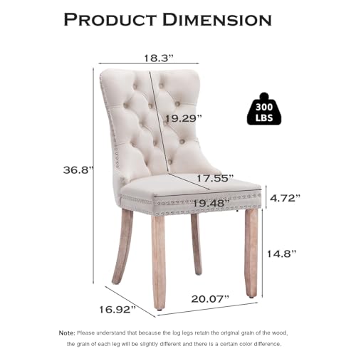 SoarTalent Velvet Upholstered Dining Chairs Set of 2, Modern Style Kitchen Side Chairs with Nailhead Trim and Wood Legs,Metal Pulling Ring for Dining Room Living Room(Beige,Set of 2) SoarTalent