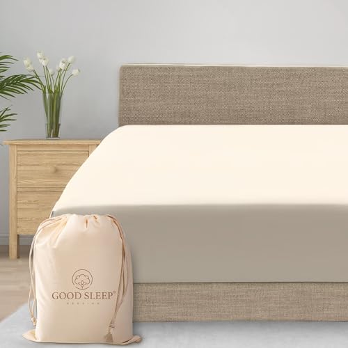 Good Sleep Bedding Twin XL Fitted Sheet - 800 TC Extra Long Twin Sheets for Dorm, 100% Egyptian Cotton, Soft & Breathable XL Twin Fitted Sheets Only, 16 Inch Twin XL Deep Pocket Fitted Sheets - Ivory Good Sleep Bedding