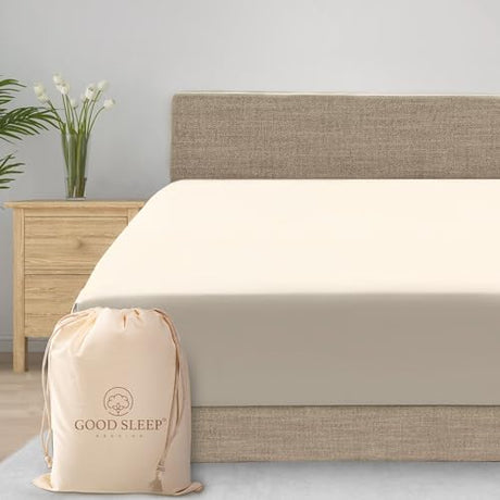 Good Sleep Bedding Twin XL Fitted Sheet - 800 TC Extra Long Twin Sheets for Dorm, 100% Egyptian Cotton, Soft & Breathable XL Twin Fitted Sheets Only, 16 Inch Twin XL Deep Pocket Fitted Sheets - Ivory Good Sleep Bedding
