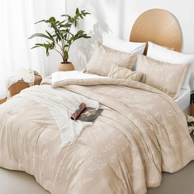 Kozyhvn Twin XL Comforter Set Khaki, Cute Floral Bed in a Bag Twin XL Boho 5 Pieces, Soft Fluffy Bedding Sets with Comforter, Sheets, Pillowcase & Sham, All Season