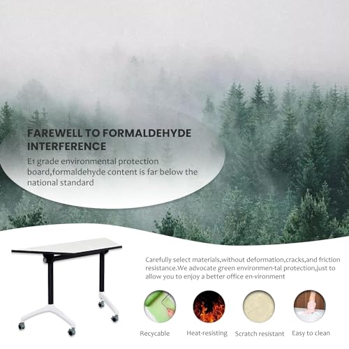 Conference Table,Folding Conference Room Tables with Flip-Top Design,Foldable Office Meeting Seminar Table,Modular Mobile Training Room Tables With Caster,Rolling Seminar Tables for Meeting Rooms VORDERRY