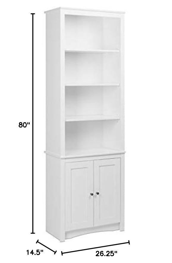 Pemberly Row Tall 6 Shelf Bookcase with 2 Shaker Doors in White Pemberly Row