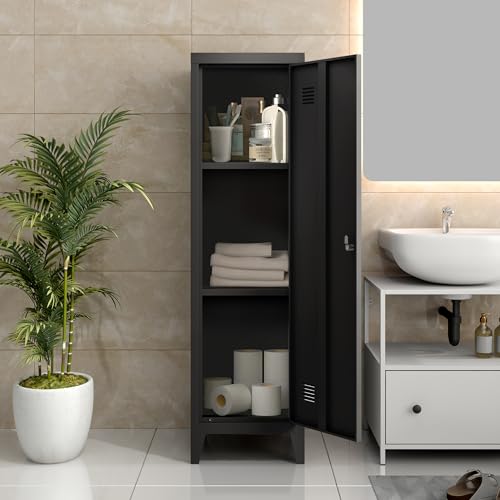 MIOCASA Metal Locker Storage Cabinet with 3 Shelves Industrial Lockable 1 Door File Cabinet for School, Home, Office, Garages MIOCASA