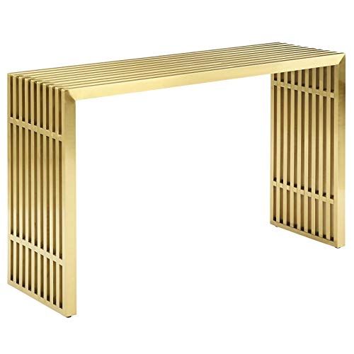 Modway Gridiron Contemporary Modern Gold Stainless Steel Console Table Modway