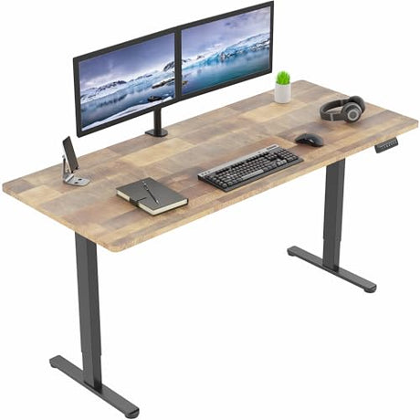 VIVO Electric 71 x 30 inch Standing Desk, Dual Motor Memory Controller Height Adjustment, E2B Series, Solid One-Piece Reclaimed Wood Top Black Frame, DESK-KIT-E2B71P VIVO