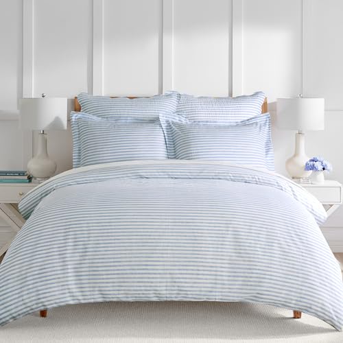 Levtex Home Martha Stripe Blue Reversible King/Cal King Comforter Set (106x94in) with 2 Pillowcases (36x20in) - Stripe Bedding - Blue, White - Cotton King Size Comforter Set - Lofty, Soft Levtex Home