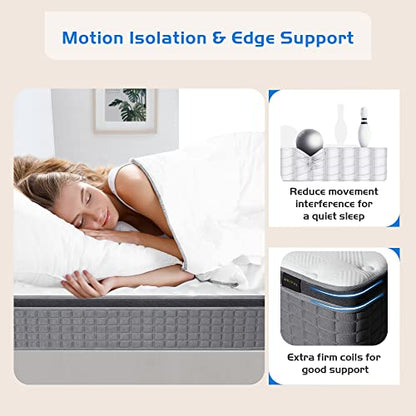 MICOOLS Twin Mattress,14 inch Hybrid Mattress in a Box Memory Foam Breathable Comfortable,Motion Isolation Individually Wrapped Coils,Euro Top Medium Firm Twin Size Mattress