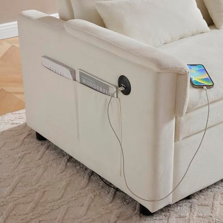 Convertible Loveseat Pull Out Sleeper Sofabed Futon Loveseat Lounge Couch for Living Room 3 in 1 Multi-Functional Pullout Sofa Bed with Reclining Backrest , USB Ports and Side Pockets for Home Office Eafurn