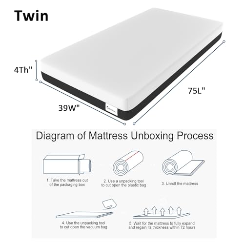 LIYIH 4 Inch Twin Mattress, Memory Foam Mattress, Twin Size Mattresses, Children’s Rooms Mattress,This Mattress has Almost no Odor,CertiPUR-US Certified【2024 New Version】