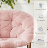 DUMOS Comfy Saucer Chair, Faux Fur Lounge Seasting XL Circle Chair for Bedroom, Dorm & Gaming, Foldable Fashion Accent Seat for Small Spaces, Folding Moon/Mushroom/Round Oversized Style
