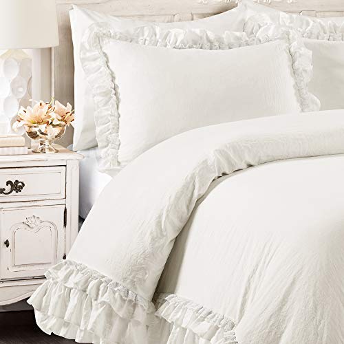 Lush Decor Ella Ruffle Lace Comforter, 3 Piece Set, Full/Queen, White - Cute Comforter - Queen Bedding Set - White Bedding Full Size - Coquette Decor - Ruffle Trim - Lace Trim Lush Decor
