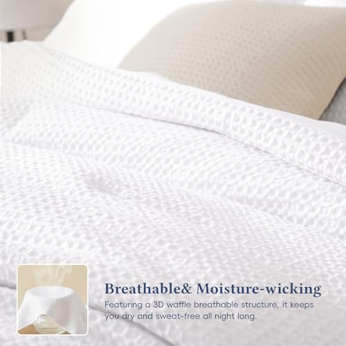 David's Home Waffle Weave Comforter Set 3PCS King Size, Soft Breathable Lightweight Cozy Skin-Friendly Warm for All Season, Elegant Aesthetic Home Decor Bedding Set with Pillow Shams, White David's Home