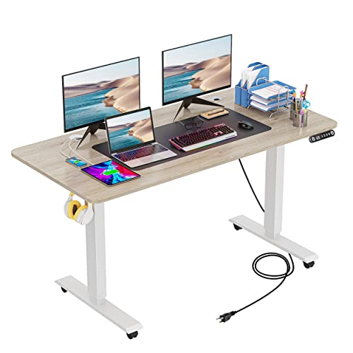farexon Electric Standing Desk 55 x 24In with Charging Station, Adjustable Height Desk with Mouse Pad, 2 USB Ports & 3 Power Outlets, 4 Caster, 4 Preset Heights, 27''-46'' Lifting Range farexon