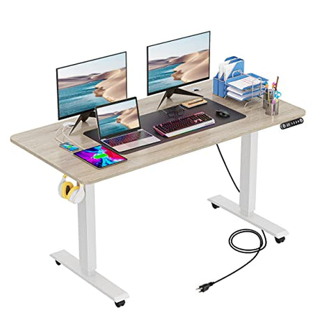 farexon Electric Standing Desk 55 x 24In with Charging Station, Adjustable Height Desk with Mouse Pad, 2 USB Ports & 3 Power Outlets, 4 Caster, 4 Preset Heights, 27''-46'' Lifting Range farexon