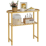 Small Entryway Table Bamboo 30.7", Narrow Hallway Table Oval Top 2-tier, Slim Console Table with Anti-fall Edge, Sofa Side Table 5min Easy Assembly, Small TV Stand for Bedroom, Indoor Plant Stand Atoping