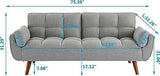 ERYE 75-Inch Tufted Upholstered Futon Sofabed Linen Loveseat Sofa Bed with Adjustable Backrest and Pillows for for Bedroom Living Room, Modern Convertible Futon Sleeper Bed ERYE