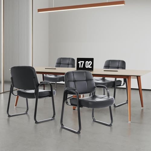CLATINA Big & Tall Waiting Room Guest Chair Comfortable Reception Chairs with Bonded Leather Padded Arm Rest and Sled Base for Office Reception Lobby and Conference Desk, Black(4 Pack) CLATINA