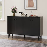 Panana Sideboard Buffet Cabinet Kitchen Storage Cabinet Living Room 4 Doors Console Table (Black) Panana