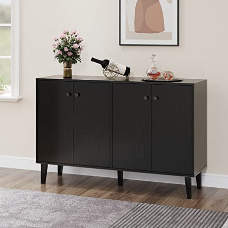 Panana Sideboard Buffet Cabinet Kitchen Storage Cabinet Living Room 4 Doors Console Table (Black) Panana