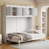 Merax Queen Size Murphy Wall Bed, with Top Cabinets & Wine Rack Space-Saving Foldable Ideal for Guest Rooms, Home Offices, Small Apartments, White Merax
