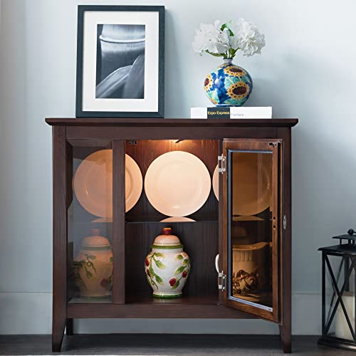 Leick Furniture Entryway Curio Cabinet with Interior Light, Chocolate Oak - WoodArtSupply