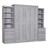 Merax Full Size Murphy Bed with Storage Shelves and Drawers, Full Size Murphy Bed Cabinet, Wood Wall Hidden Beds for Teens or Adults, No Box Spring Needed, Gray Merax
