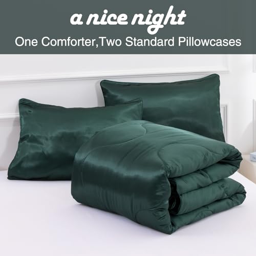 A Nice Night Satin Silky Soft Quilt Sexy Luxury Super Soft Microfiber Bedding Comforter Set Full/Queen, Light Weighted (Blackish Green, Queen) A Nice Night