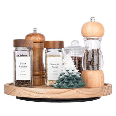Wood Lazy Susan Organizer Kitchen Turntable for Cabinet Farmhouse Bathroom Decor Round Decorative Tray for Vanity, Counter, Sink, Coffee Table, 10 Inch, Brown zoocatia