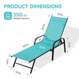 DUMOS Outdoor Lounge Chaise, 5-Position Aluminum Chaise Lounge with Armrests, Sun Tanning Chair 350 lbs Heavy Duty Patio Pool Chair, Waterproof Sun Lounger for Deck, Backyard, Beach & Poolside, Blue