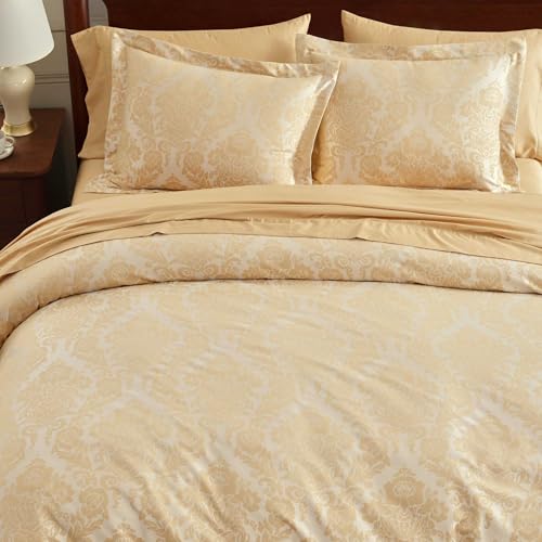 Martha Stewart - Queen Duvet Cover Set, Soft Cotton Blend Jacquard Bedding for Year Round, 3 Piece Bed Set with Matching Pillowcases (Vintage Damask Beige) Martha Stewart