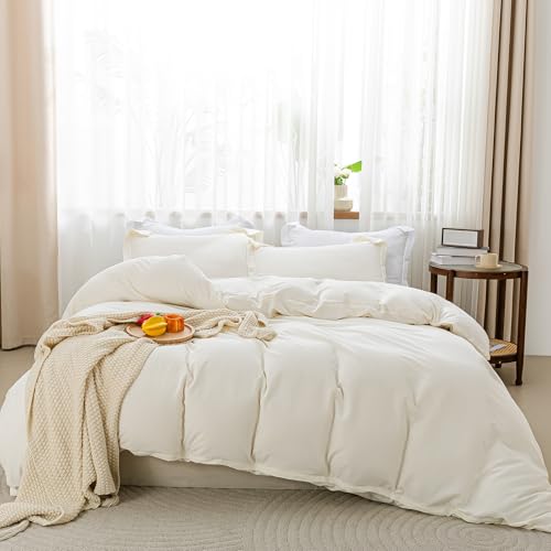 SheRest Beige Duvet Cover Twin Size - Soft Brushed Microfiber, 1 Duvet Cover 68x90 Inches with Zipper Closure 8 Ties & 1 Pillow Sham, Breathable Bedding Set for All Season (No Comforter) SheRest