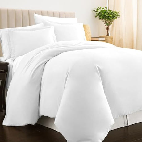 Pizuna Pure 100% Cotton Twin Duvet Cover with Shams, Luxurious 400 Thread Count Long Staple Cotton Sateen Weave with Hidden Button Closure (Combed White Cotton Duvet Covers Twin) Pizuna