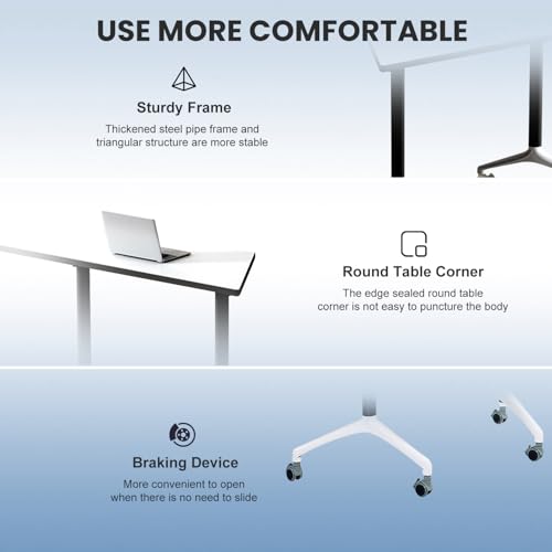 Folding Conference Room Tables,Modular Conference Table for Meeting Rooms,Mobile Portable Training Table with Locked Wheels,Flip Top Rolling Meeting Rooms Table Stackable Seminar Tables for Office Relgix